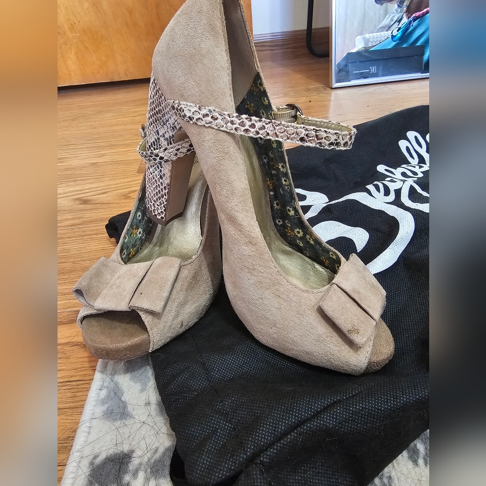 Seychelles Suede and Snake Skin Heels
